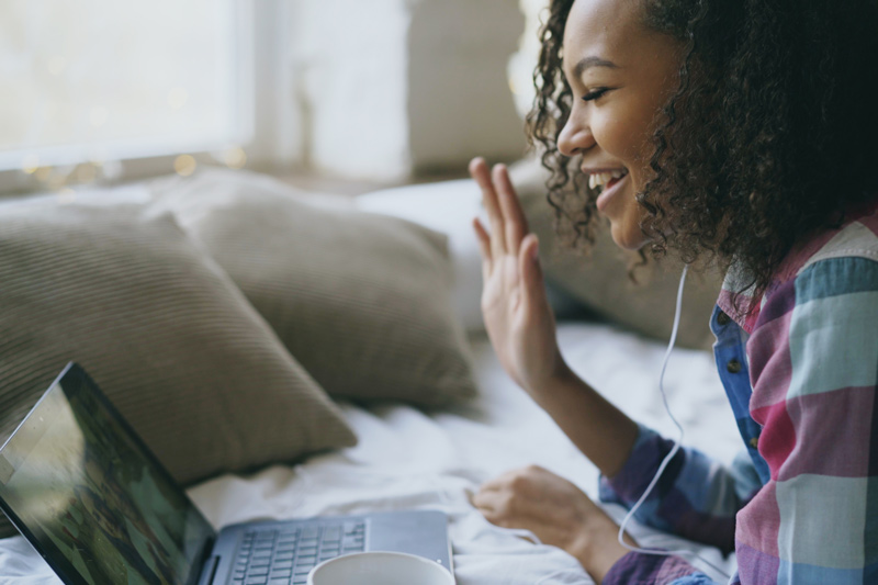 female student on video call