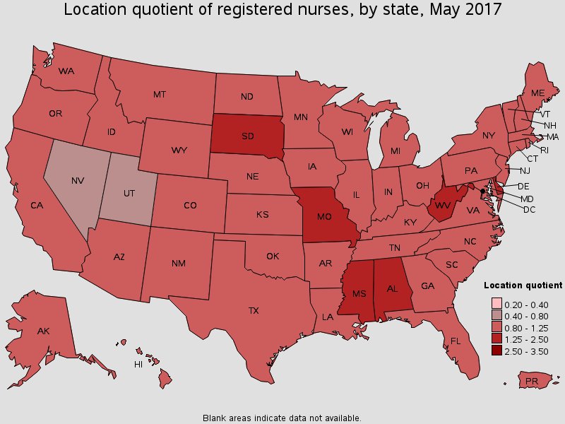 Nurses Location Quotient by State